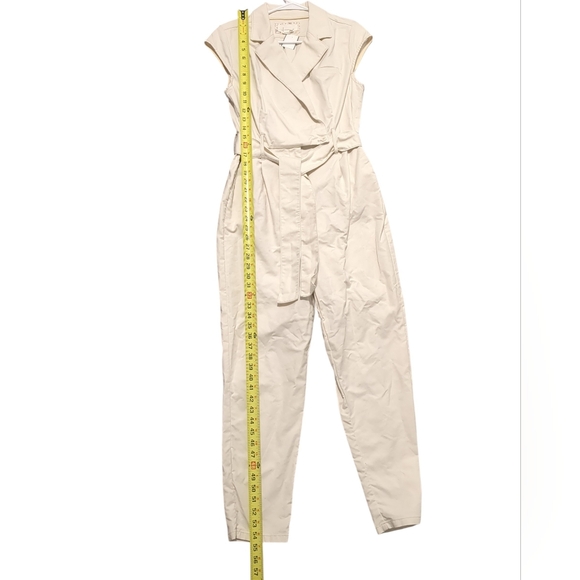 Anthropologie Beige Tie Waist Cap Sleeve Jumpsuit Women's Size 8 - Picture 5 of 12